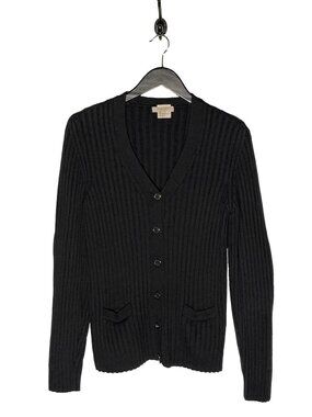 Burberry Wool Ribbed Check Elbow Patches Cardigan Sweater